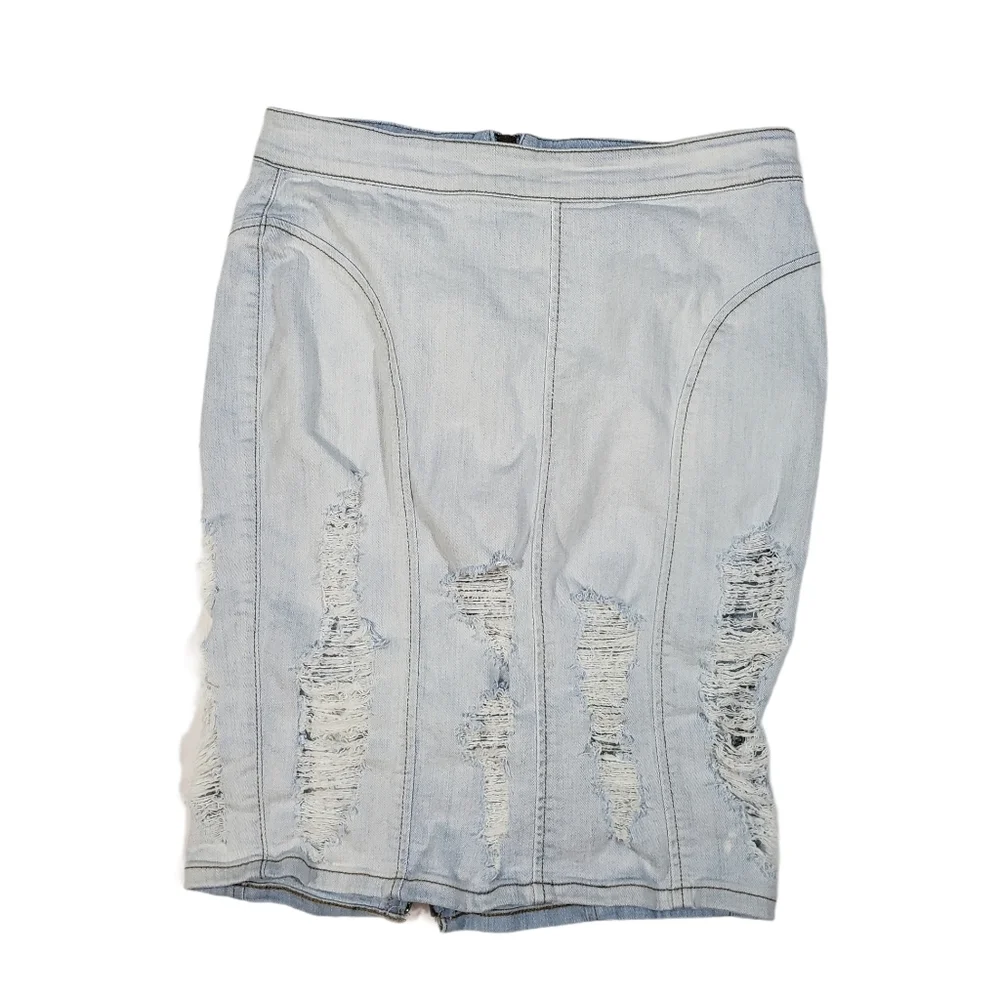 Vintage Guess Denim Wiggle Skirt Sz Medium Light Jean Wash Distressed Zipper Y2K